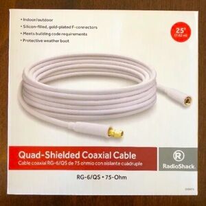 Radio Shack 25 Ft Quad-Shielded Coaxial Cable. RG-6/QS, 75 Ohm. Brand New!